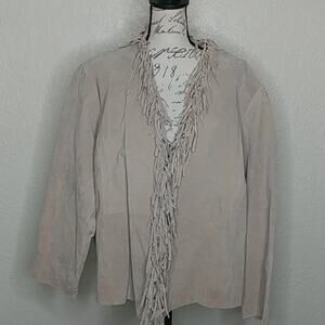 Dialogue Suede Leather Fringe Cowgirl Y2K Jacket Vintage Festival Boho Size 3X